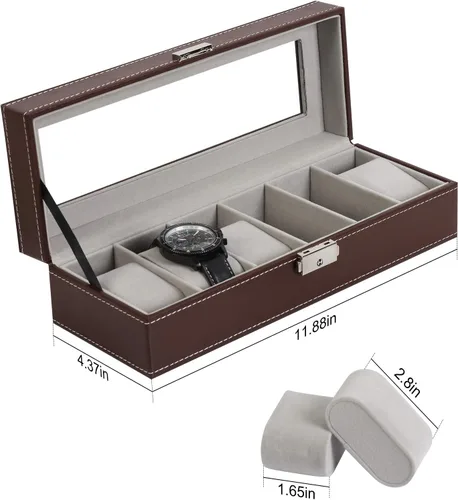 Vista 2 de NEX Caja de reloj organizador para hombres de piel sintética superior de cristal para el almacenamiento de relojes