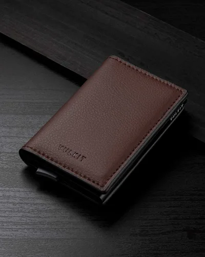 Vista 5 de VULKIT Tarjetero RFID Bloqueo de Cuero Automático Pop Up Cartera Aluminio Slim Pocket Tarjeta de Visita