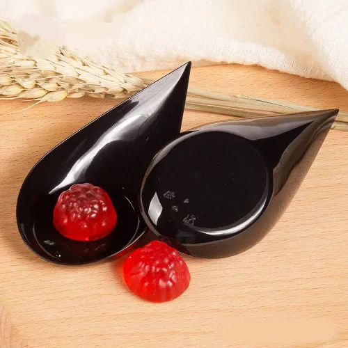 Vista 2 de 240 cucharas de plástico para aperitivo de lágrima, color negro para servir postres, pasteles, aperitivos, porciones pequeñas, reutilizables