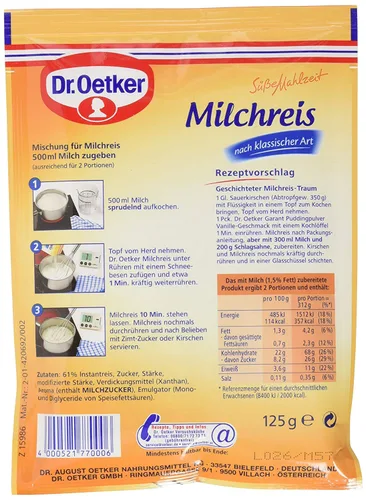 Vista 2 de Dr.Oetker Pudín de arroz clásico "Milchreis" - 0.29 libras (1 bolsa)