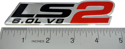 Vista 2 de LS2 6.0L V8 - Emblema de motor rojo altamente pulido, aluminio cromado plateado compatible con GM Chevy Chevrolet Pontiac Cadillac Holden vehículos
