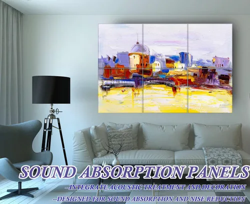 Vista 3 de Paquete de 6 paneles acústicos artísticos insonorizados, paneles de pared de 72 x 48 pulgadas, paneles de sonido decorativos autoadhesivos
