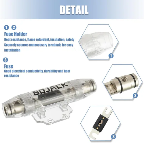 Vista 5 de Portafusibles BOJACK ANL, instalación segura en línea para cables de 0/2/4 AWG, diseño duradero para máxima protección, portafusibles de calibre 0