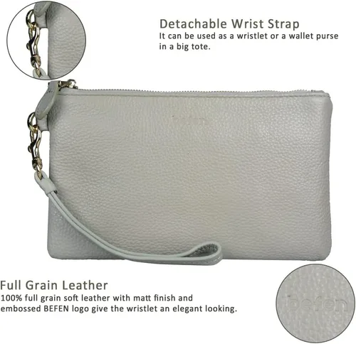 Vista 4 de Befen - billetera de mano de cuero de plena flor genuino, de agarre para mujer, cartera de mano para teléfono inteligente, billetera