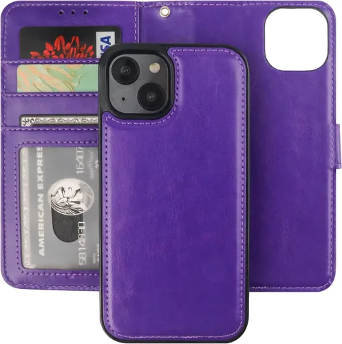 Vista 18 de Bocasal Funda tipo cartera desmontable para iPhone 14 con bloqueo RFID, ranuras para tarjetas, soporte de piel sintética de alta calidad, soporte