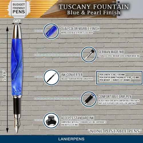 Vista 5 de Pluma estilográfica Toscana, cuerpo brillante marmoleado azul y perla