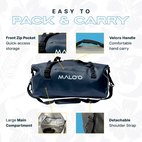Vista 3 de Malo’o Bolsa de lona impermeable seca, Bolsa de equipo resistente de cubierta enrollable impermeable con correas para el hombro y bucles Molle