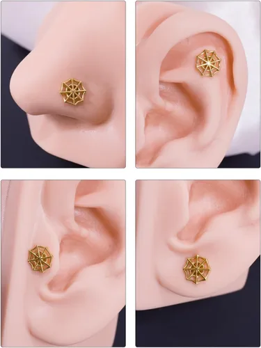 Vista 6 de FANSING Spider Web Threadless Push Pin Labret Studs Surgical Steel Halloween Piercing Jewelry 20g to 16g 5mm to 10mm SilverBlackGold