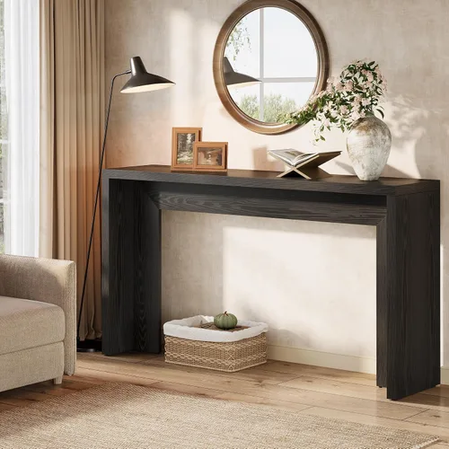 Vista 5 de Tribesigns Mesa consola de granja, mesa de sofá de madera de 55 pulgadas con almacenamiento para entrada, vestíbulo, pasillo, sala de estar, fácil