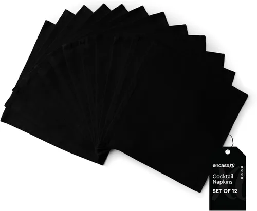 Vista 66 de Encasa XO Juego de 12 servilletas de tela de cóctel Servilletas de mesa de algodón puro Tamaño (9 x 9 pulgadas) B gris sólido Lavable a