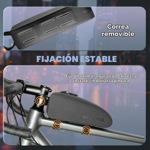 Vista 4 de ROCKBROS Top Tube Bike 840D Nylon Impermeable Bolsa De Marco Delantero De Negro