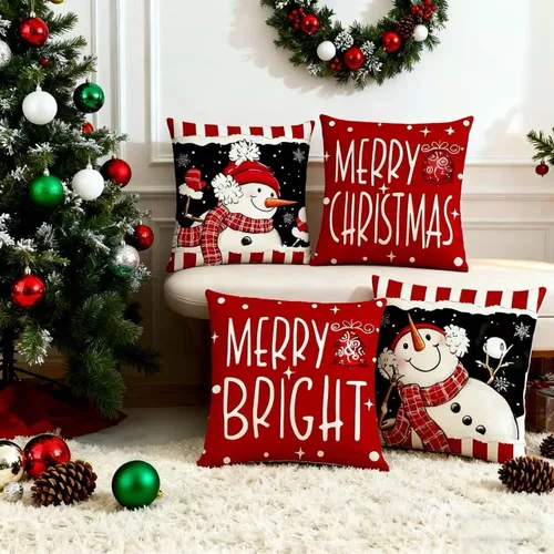 Vista 5 de Juego de 16 fundas de almohada de Navidad de 45 x 45 cm, fundas de almohada para sofá, cama, fundas de cojín decorativas de Navidad para decoración