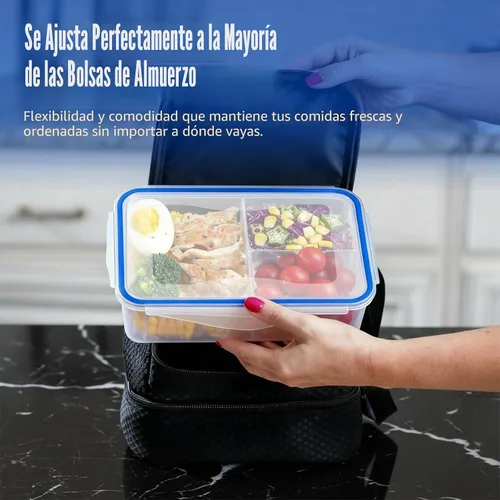 Vista 5 de KIGI Juego de recipientes para almuerzo con recipientes pequeños, almacenamiento de alimentos de 3 compartimentos para preparación de comidas
