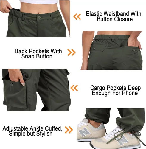 Vista 5 de VEOBIKE Women's Cargo Work Pants Elastic Waist Straight Leg Casual Travel Hiking Pants Loose Cotton Military Pants 7 Pockets