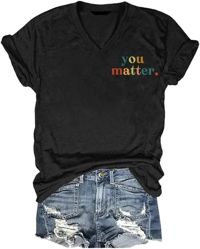 Vista 2 de Camiseta You Matter You Amazing Beautiful Enough Casual cuello en V para mujer