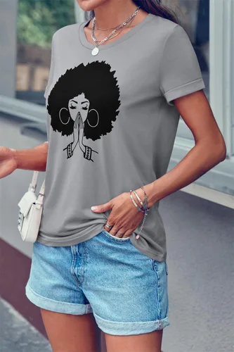 Vista 4 de Qianxitang camisetas de manga corta de cuello redondo de algodón con estampado gráfico para verano