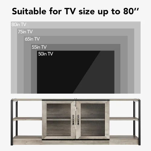 Vista 2 de [Usado] IDEALHOUSE Soporte de TV Farmhouse para televisores de 75/80 pulgadas, centro de entretenimiento con gabinete de almacenamiento, mesa