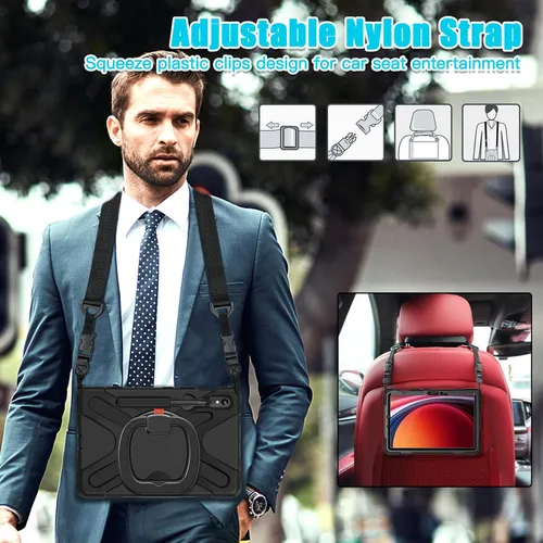 Vista 7 de Funda para Samsung Galaxy Tab S9 Ultra/S8 Ultra, resistente, resistente, grado militar, a prueba de golpes, con rotación de 360°, función atril
