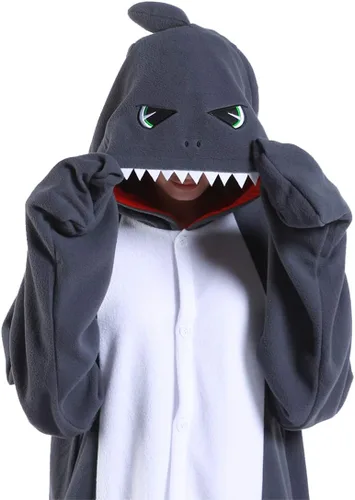 Vista 5 de dressfan - Pijama y disfraz de dibujos animados, unisex, de tiburón gris, para adultos, niños, adolescentes, mujeres y hombres