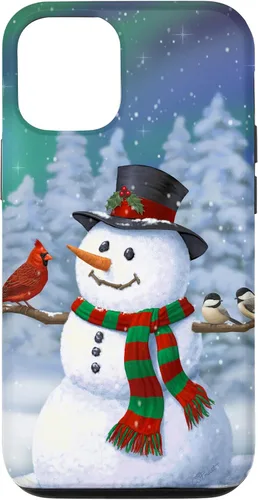 Vista 40 de Funda para iPhone 17 con diseño de muñeco de nieve y pájaros en invierno