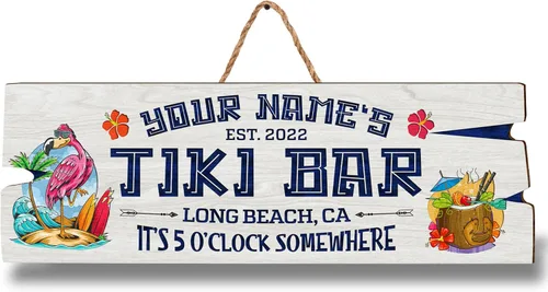Vista 18 de Artsy Woodsy Letrero de madera personalizado con estampado de barra Tiki (no tallado ni neón), decoración de verano, cartel de piscina, patio