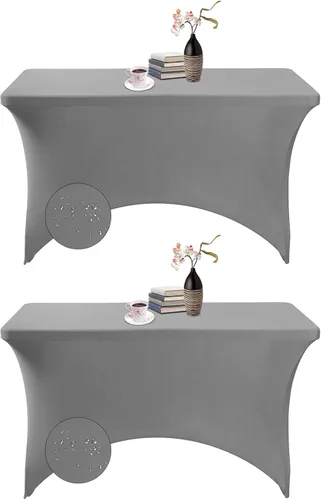 Vista 118 de Paquete de 2 fundas de mesa de elastano impermeables para mesas rectangulares, 6 pies, negras, elásticas, resistentes a manchas, para todas