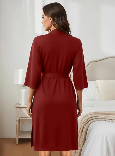 Vista 2 de NY Threads Bata de baño de punto largo para mujer, manga 34, kimono suave, ligero, ropa de descanso