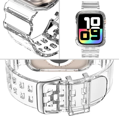 Vista 68 de DABAOZA - Correa transparente compatible con Apple Watch con estuche protector, correa deportiva de TPU con brillo para mujeres y hombres