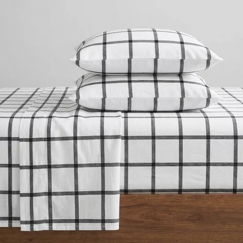 Vista 8 de Eddie Bauer - Sábanas de cama individual, juego de ropa de cama de franela de algodón con funda de almohada a juego, cepilladas para mayor suavidad