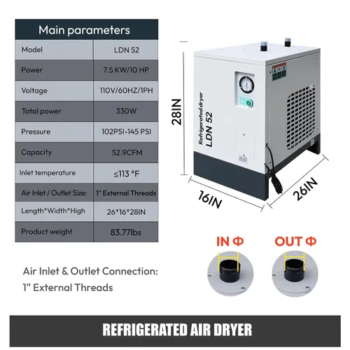 Vista 2 de Secador de aire refrigerado 52.9CFM para el compresor de aire, sistemas