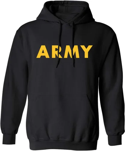 Vista 3 de Playera militar con logo en amarillo de "Army", playera y sudadera con capucha