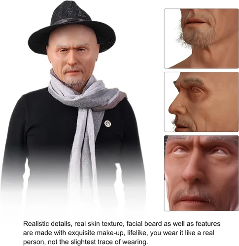 Vista 3 de QIAOYIQIAO Charles - Máscara de silicona realista de anciano, hecha a mano, para cosplay, crossdresser transgénero