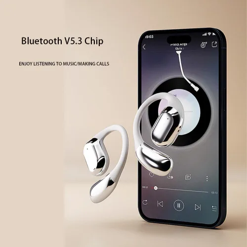 Vista 4 de Auriculares con clip de oreja abierta, auriculares inalámbricos de conducción de aire, Bluetooth 5.3, micrófono integrado, reducción de ruido
