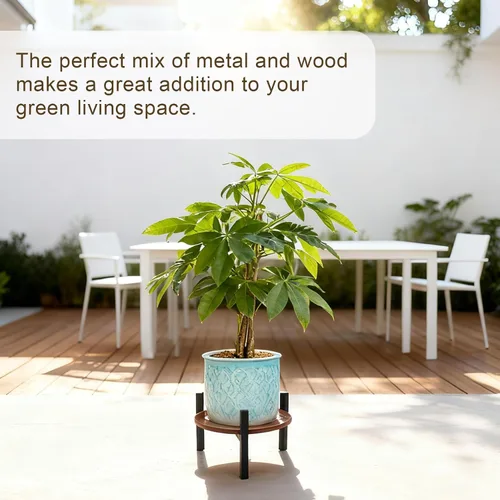 Vista 6 de Vigordream Soporte para plantas de interior, taburete de madera de metal resistente resistente para plantas, soporte de maceta baja y corta