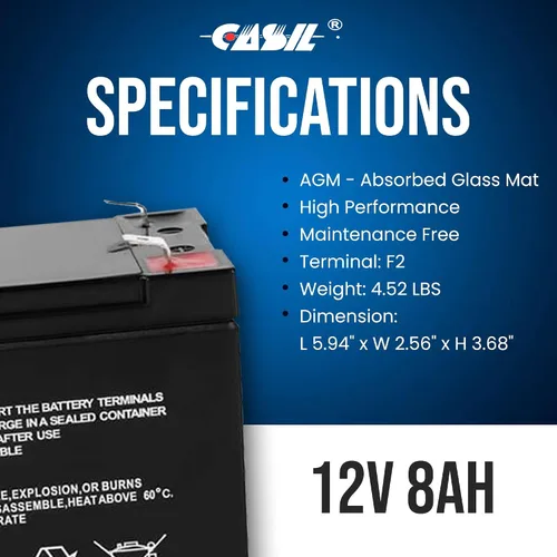 Vista 5 de Casil Batería de repuesto de 12V 8Ah compatible con Energy Power EP-SLA12-8T2 SLA, AGM, Rechargeable