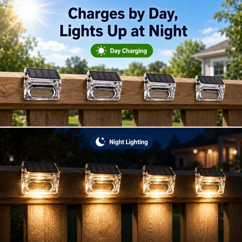Vista 3 de Qualdout Paquete de 8 luces solares para exteriores, luces solares impermeables para cubierta con lente acrílica transparente, luces solares blancas