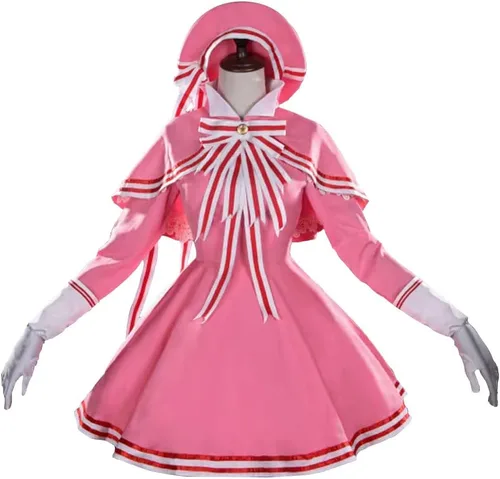 Vista 2 de Han shan Disfraz de cosplay, vestido de cosplay, vestido rosa, traje de batalla con sombrero para Halloween