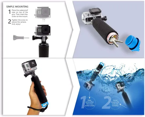 Vista 8 de Floating Hand Grip Waterproof Monopod for GoPro Hero 13 12 11 10 9 8 7 6 5 Azul