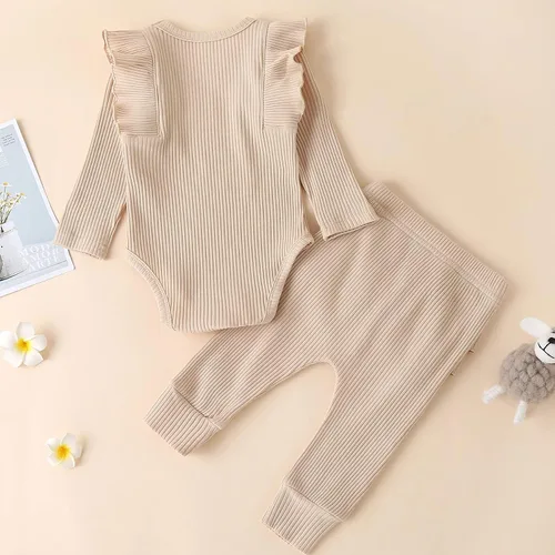Vista 3 de Conjunto de mameluco y pantalón de manga larga para niña de 3 piezas