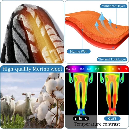 Vista 2 de wanchel Merino Wool Ski Socks - 2 Pairs Knee High Skiing Socks, Winter Warm Snowboard Thermal Socks