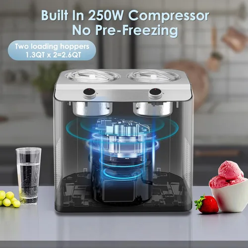 Vista 3 de Homtone Máquina de helados de 2 sabores, compresor automático de helados con 2 cuencos, 2.6 cuartos de galón (2 x 1.3 qt) de mayor capacidad