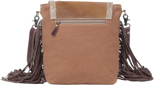 Vista 3 de Bolso bandolera de cuero occidental para mujer, bolso cruzado de lona reciclada, Precipitado