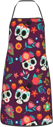 Vista 14 de Delantal de calavera de azúcar, delantales de cocina para hombres y mujeres, delantal de cocina, delantal de chef, delantales de jardín ajustables