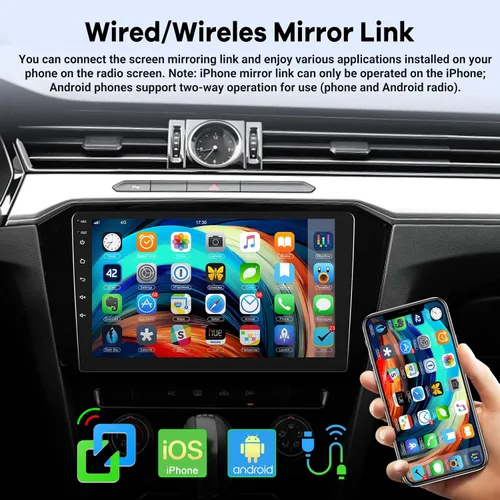 Vista 6 de [2G+32G] 10.1 pulgadas Android 11 Estéreo de coche doble DIN con Wireless/Wired CarPlay y Android Auto, pantalla táctil Android Radio con Mirror