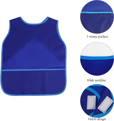 Vista 4 de 4 delantales de pintura para niños, delantales impermeables con 3 bolsillos, para niños de 3 a 8 años, 4 colores 4 colores (velcro)