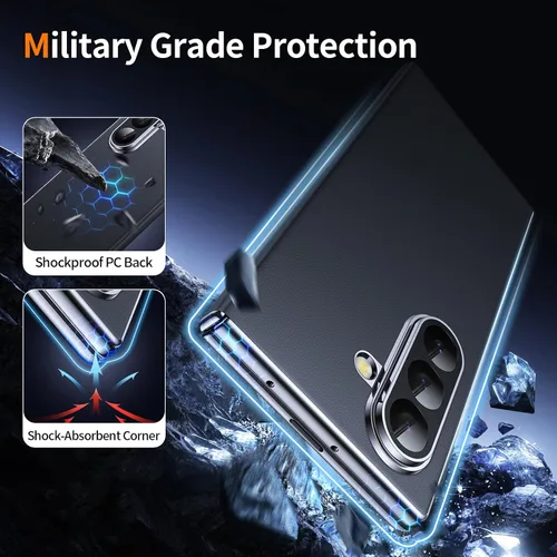 Vista 4 de Funda de piel de lujo para Z Fold 6 con protector de pantalla de privacidad [protección de bisagra], [compatible con Magsafe], protección de cámara