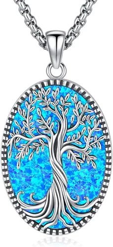 Vista 29 de Eusense Collar de ópalo para mujeres y hombres, joyería de ópalo azul y blanco de plata de ley 925 con dije de ópalo auténtico, regalo
