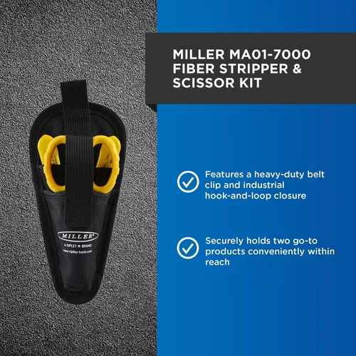 Vista 2 de Miller Kit MA01-7000, FO 103-T-250-J de 3 agujeros de fibra óptica de cable de fibra óptica y tijeras KS-1 Kevlar, juego de herramientas fácilmente