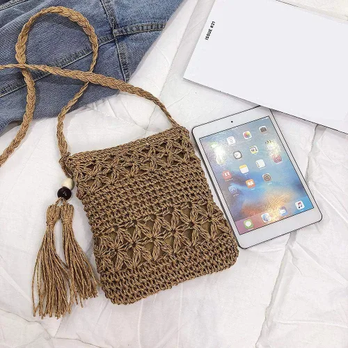 Vista 4 de JQWSVE Straw Purse for Women Straw Bag Summer Purse with Tassel Straw Crossbody Bag Handwoven Beach Bag Crochet Purse