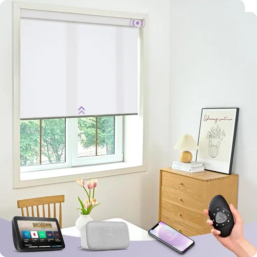 Vista 17 de Graywind Persianas enrollables inteligentes acopladas compatibles con Alexa Google, tamaño personalizado extra grande, persianas motorizadas